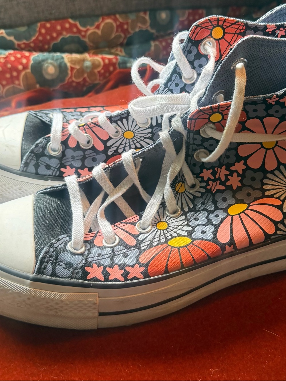 Converse Floral High-Top Sneakers - Pink, Orange & Black - Picture 3 of 5